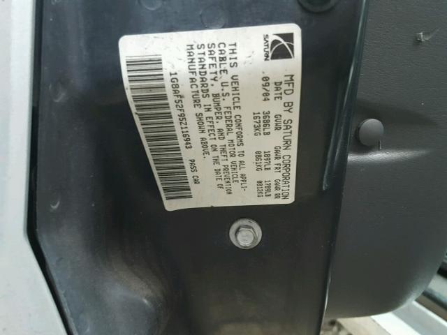 1G8AF52F95Z116943 - 2005 SATURN ION LEVEL SILVER photo 10