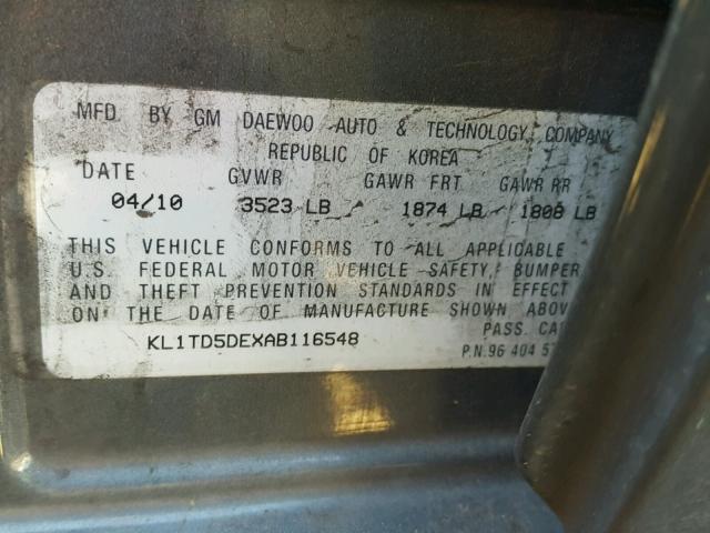 KL1TD5DEXAB116548 - 2010 CHEVROLET AVEO LS 蓝色 照片 10