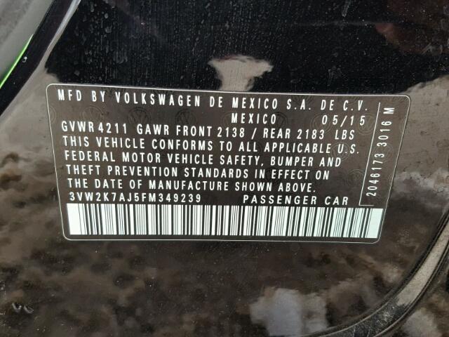 3VW2K7AJ5FM349239 - 2015 VOLKSWAGEN JETTA BASE შავი ფოტო 10