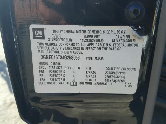 3GNEC16T34G258056 - 2004 CHEVROLET SUBURBAN C BLACK photo 10