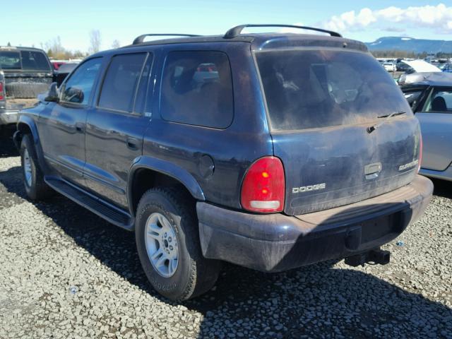 1B4HS48N02F199794 - 2002 DODGE DURANGO SL BLUE photo 3