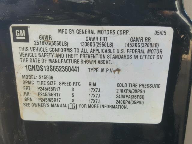 1GNDS13S652360441 - 2005 CHEVROLET TRAILBLAZE BLACK photo 10