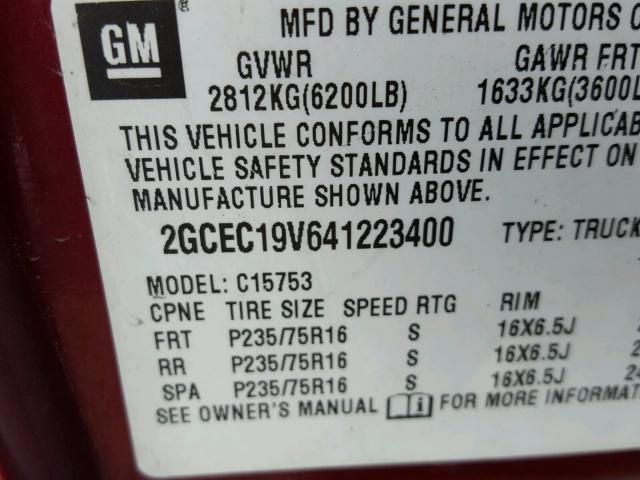 2GCEC19VX51288087 - 2005 CHEVROLET SILVERADO RED photo 10