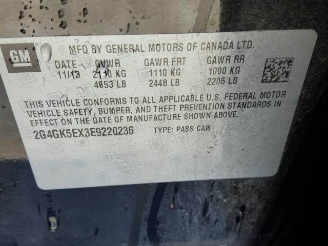 2G4GK5EX3E9220236 - 2014 BUICK REGAL შავი ფოტო 10