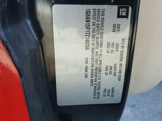 1G8AN15F17Z149784 - 2007 SATURN ION LEVEL RED photo 10