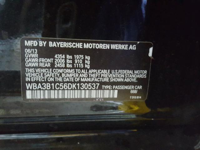 WBA3B1C56DK130537 - 2013 BMW 320 I BLACK photo 10