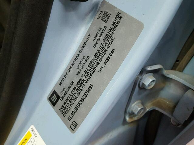 KL8CD6SA3GC579495 - 2016 CHEVROLET SPARK 1LT Синий фото 10