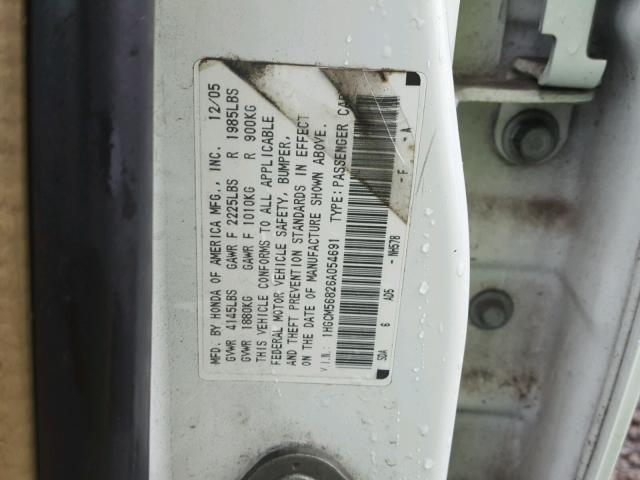 1HGCM56826A054691 - 2006 HONDA ACCORD EX WHITE photo 10