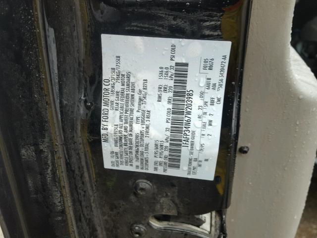 1FAFP34N67W203985 - 2007 FORD FOCUS ZX4 BLACK photo 10