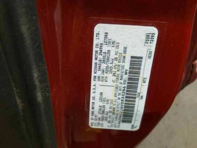 4N2DN1114VD830266 - 1997 NISSAN QUEST XE RED photo 10