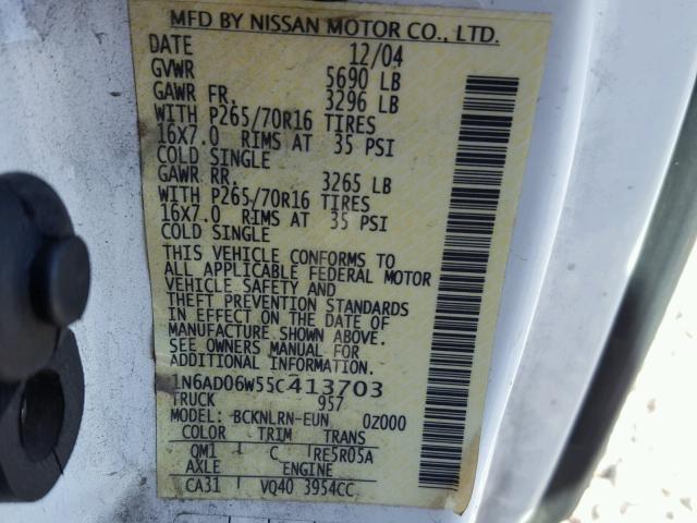 1N6AD06W55C413703 - 2005 NISSAN FRONTIER K WHITE photo 10