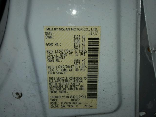 1N6BF0LY5JN801291 - 2018 NISSAN NV 2500 S WHITE photo 10