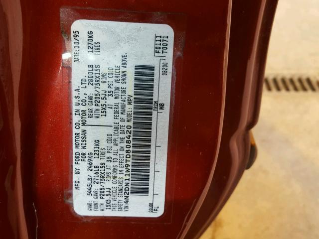 4N2DN11W9TD808420 - 1996 NISSAN QUEST XE BURGUNDY photo 10