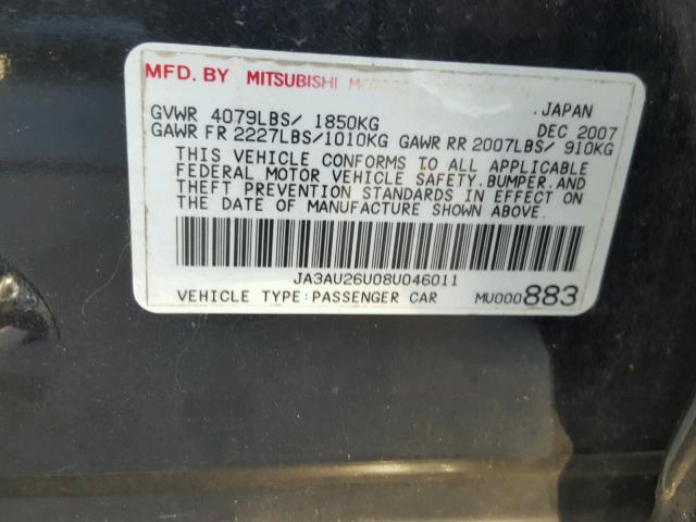 JA3AU26U08U046011 - 2008 MITSUBISHI LANCER ES BLACK photo 10