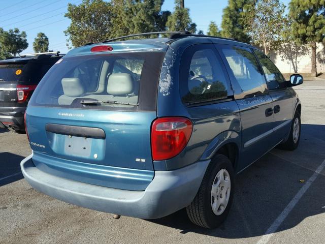 1B4GP25302B570075 - 2002 DODGE CARAVAN SE TEAL photo 4