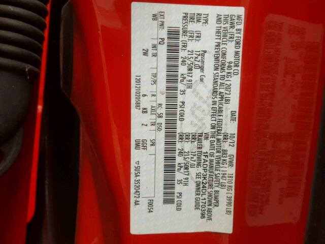 1FADP3K24DL170398 - 2013 FORD FOCUS SE RED photo 10