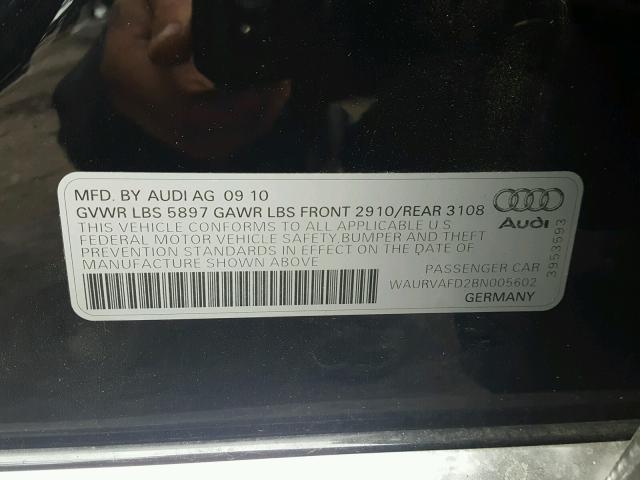 WAURVAFD2BN005602 - 2011 AUDI A8 L QUATT BLACK photo 10