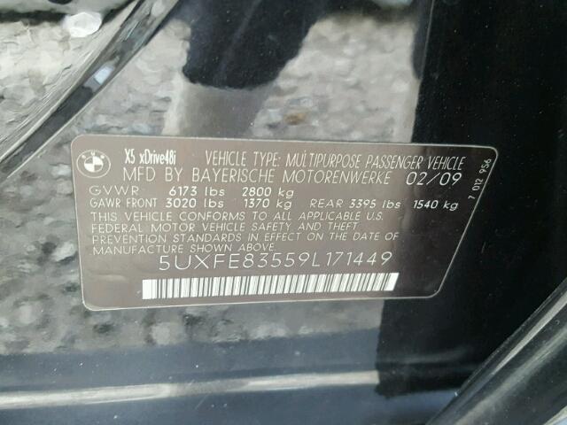 5UXFE83559L171449 - 2009 BMW X5 XDRIVE4 BLACK photo 10