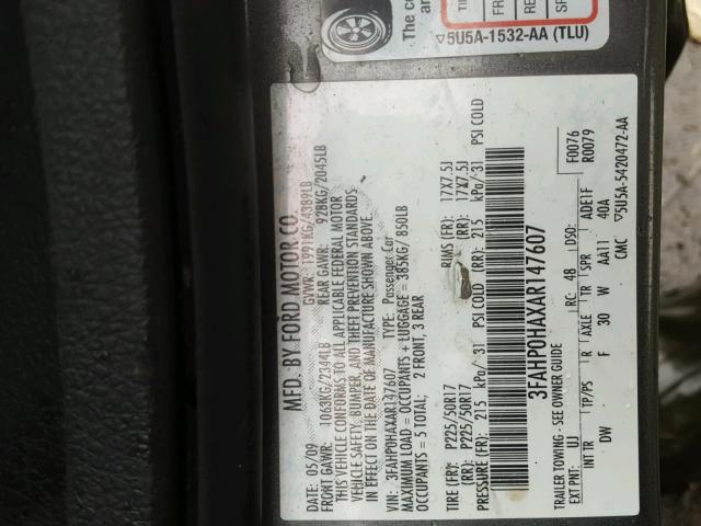 3FAHP0HAXAR147607 - 2010 FORD FUSION SE GRAY photo 10