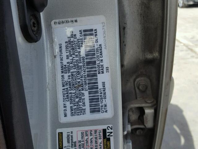 2T1BR32E14C292990 - 2004 TOYOTA COROLLA CE SILVER photo 10