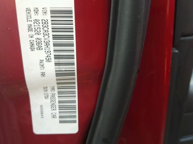 2B3CA3CV3AH197490 - 2010 DODGE CHARGER SX RED photo 10