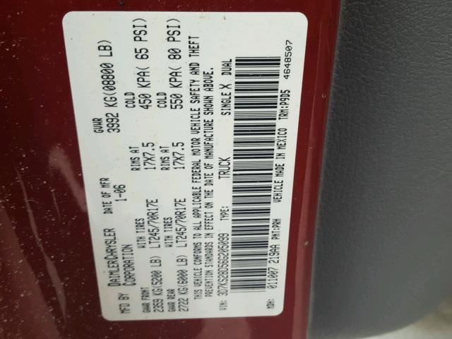 3D7KS28D56G205099 - 2006 DODGE RAM 2500 S RED photo 10