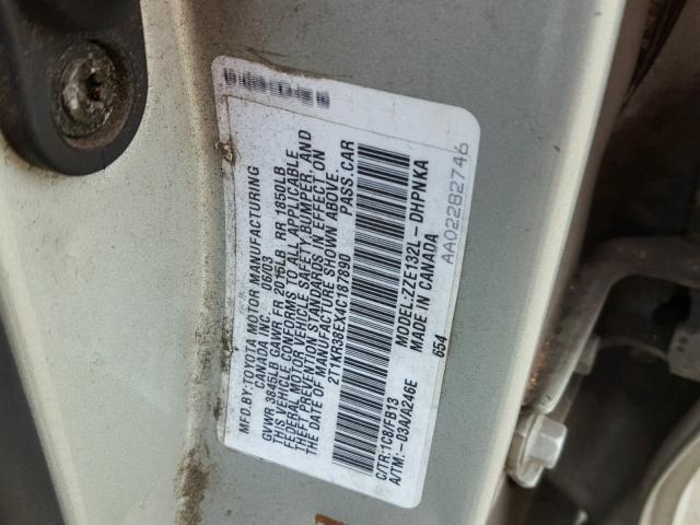 2T1KR38EX4C187890 - 2004 TOYOTA COROLLA MA SILVER photo 10