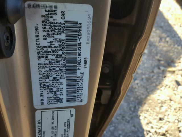 4T1BE32K42U595825 - 2002 TOYOTA CAMRY LE GOLD photo 10