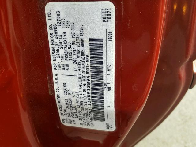 4N2DN1113VD813894 - 1997 NISSAN QUEST XE RED photo 10