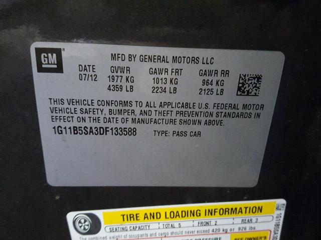 1G11B5SA3DF133588 - 2013 CHEVROLET MALIBU LS Графитовый фото 10