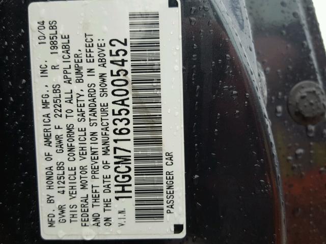 1HGCM71635A005452 - 2005 HONDA ACCORD EX GRAY photo 10