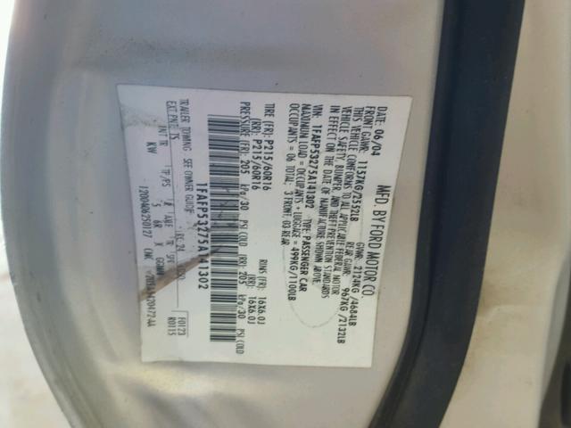 1FAFP53275A141302 - 2005 FORD TAURUS SE SILVER photo 10