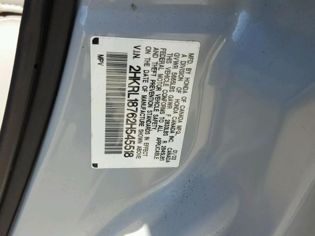 2HKRL18762H545518 - 2002 HONDA ODYSSEY EX SILVER photo 10