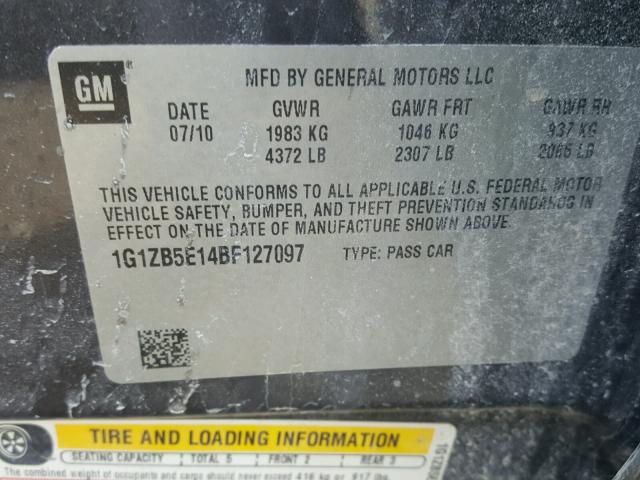 1G1ZB5E14BF127097 - 2011 CHEVROLET MALIBU LS ნაცრისფერი ფოტო 10