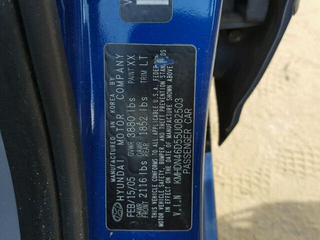 KMHDN46D55U082503 - 2005 HYUNDAI ELANTRA GL BLUE photo 10