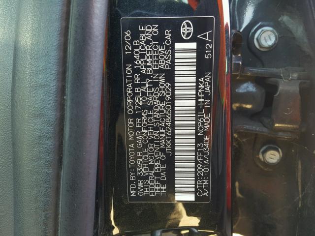 JTKKT624865019029 - 2006 TOYOTA SCION XA BLACK photo 10