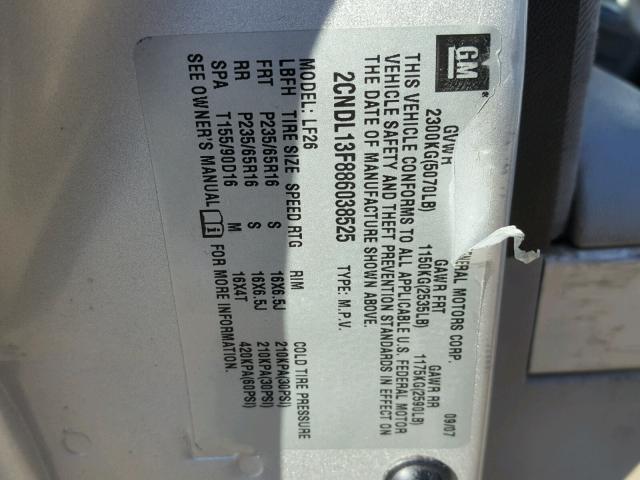 2CNDL13F886038525 - 2008 CHEVROLET EQUINOX LS GRAY photo 10