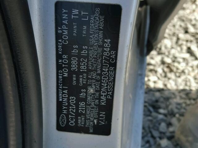 KMHDN46D34U778484 - 2004 HYUNDAI ELANTRA GL SILVER photo 10