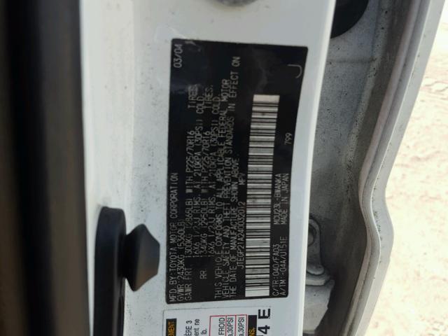 JTEGP21A240032012 - 2004 TOYOTA HIGHLANDER WHITE photo 10