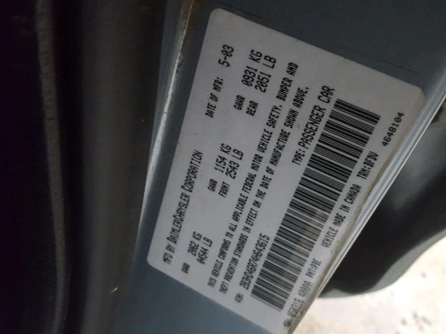 2B3HD46R74H643615 - 2004 DODGE INTREPID S BLUE photo 10