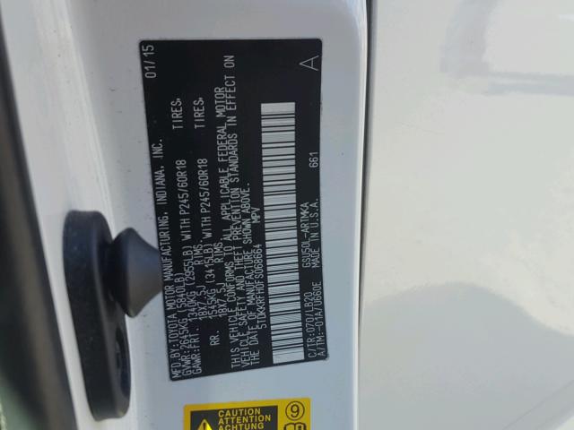 5TDKKRFH0FS068664 - 2015 TOYOTA HIGHLANDER WHITE photo 10