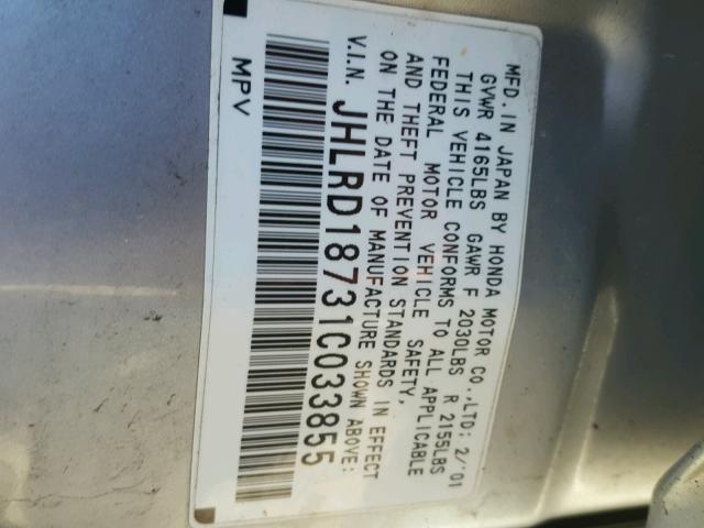 JHLRD18731C033855 - 2001 HONDA CR-V SE SILVER photo 10