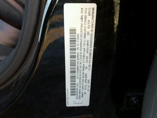 3VW2K7AJ3BM051170 - 2011 VOLKSWAGEN JETTA BASE შავი ფოტო 10