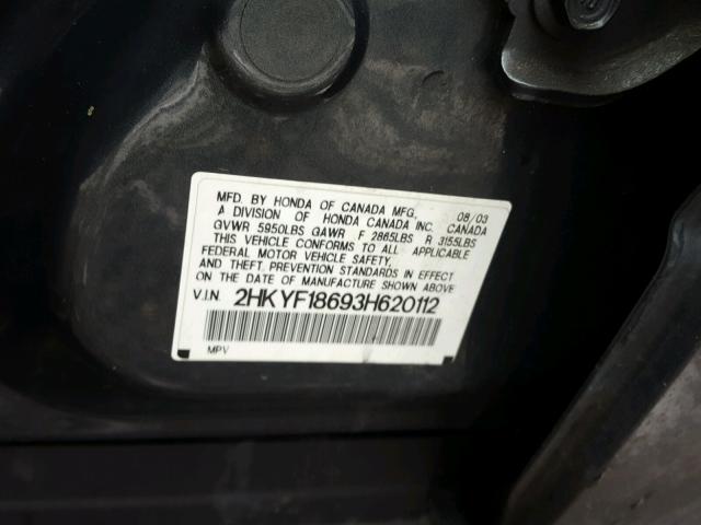 2HKYF18693H620112 - 2003 HONDA PILOT EXL GRAY photo 10