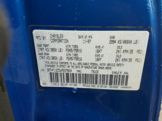 3B7HF12Z5WM227824 - 1998 DODGE RAM 1500 BLUE photo 10