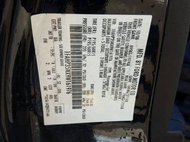 1FAHP35NX9W161976 - 2009 FORD FOCUS SE BLACK photo 10