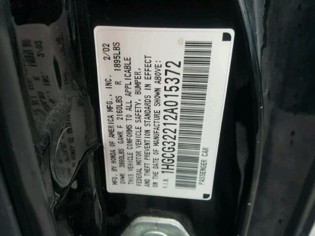 1HGCG32212A015372 - 2002 HONDA ACCORD SE BLACK photo 10