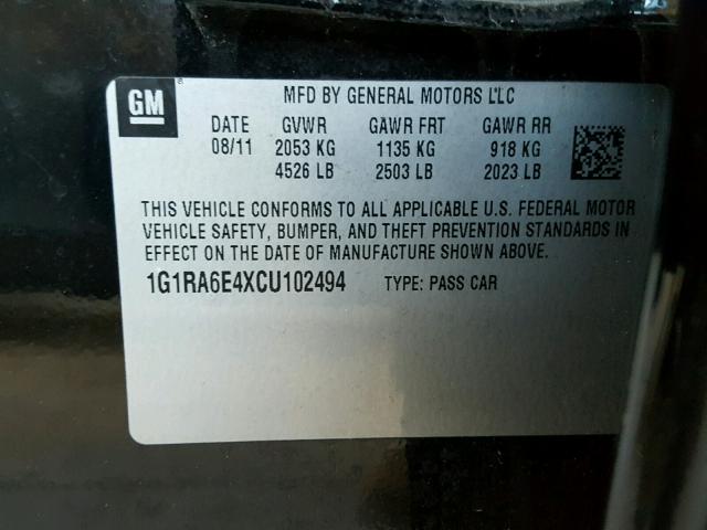 1G1RA6E4XCU102494 - 2012 CHEVROLET VOLT BLACK photo 10