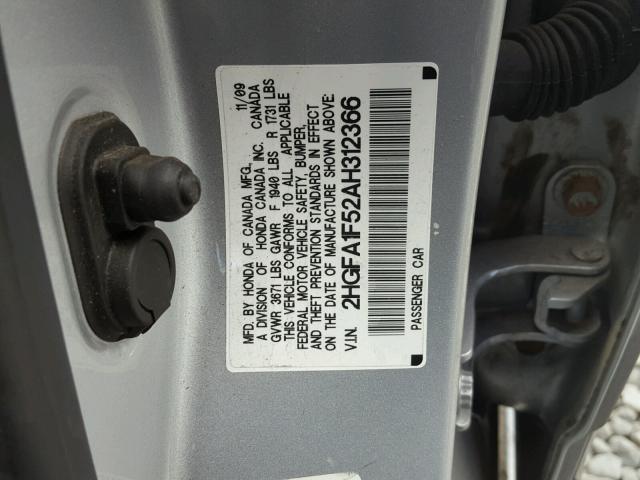 2HGFA1F52AH312366 - 2010 HONDA CIVIC LX GRAY photo 10