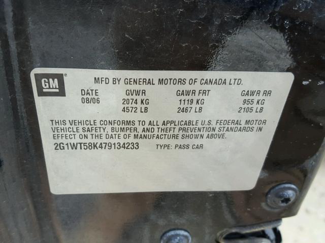 2G1WT58K479134233 - 2007 CHEVROLET IMPALA LT BLACK photo 10